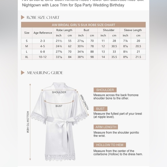 AW BRIDAL Girls' Satin Kimono Robe Flower Girl Bathrobe Kids Size Small Orange - Picture 7 of 8